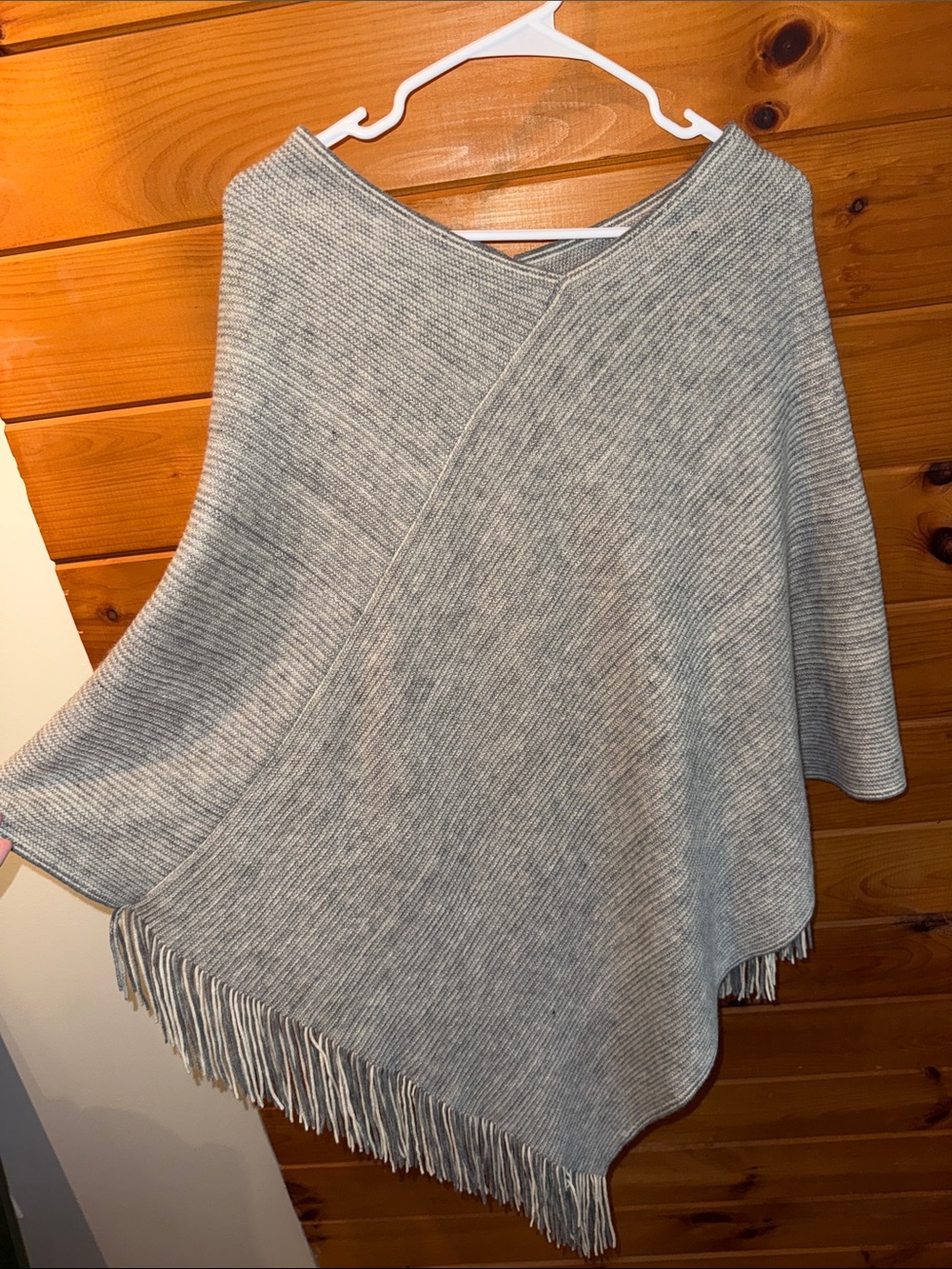 Steve Madden Light Gray Ribbed Fringe Poncho